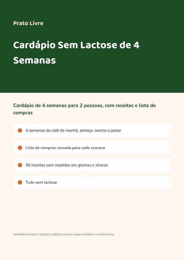 Capa: Cardápio Sem Lactose de 4 Semanas